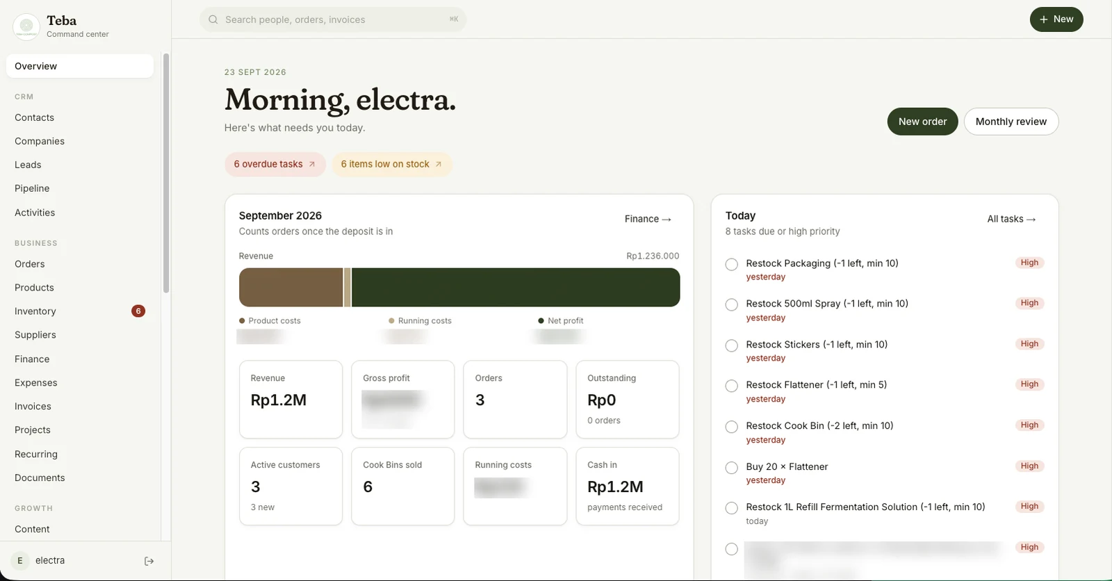 Teba Command Center on desktop